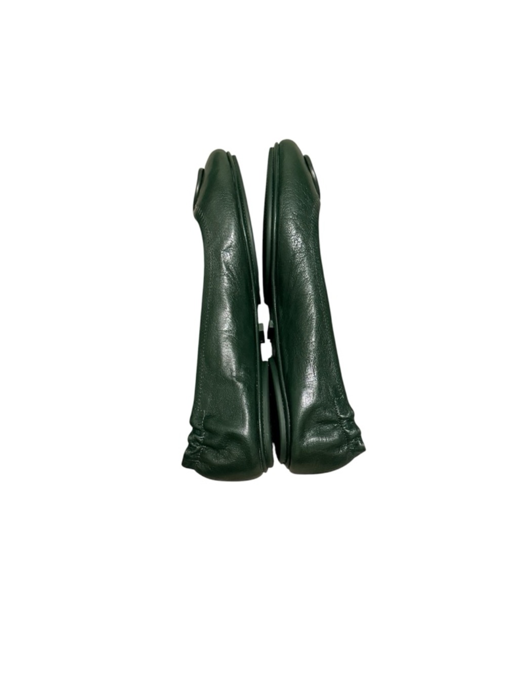 NWOT Tory Burch Dark Green Leather Logo Ballet Flats - Picture 3 of 4